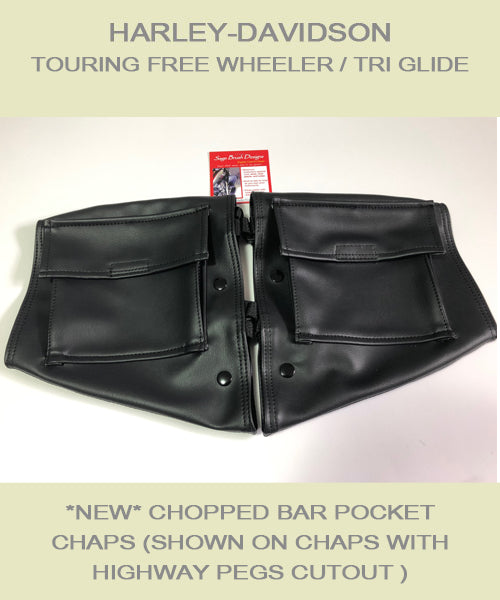Harley-Davidson Touring Free Wheeler / Tri Glide Chopped Bar Soft Lowers with Pockets shown with highway pegs cutout