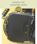 Honda 750 Shadow Aero Custom World bar with black engine guard chaps