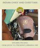 Indian Chief and Chieftain tan soft lowers with embroidery and studs on a Indian Vintage bike