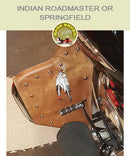 Tan engine guard chaps with feather embroidery for Roadmaster bike