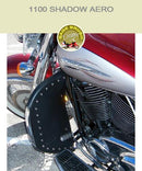 Honda 1100 Shadow Aero with black studded engine guard chaps
