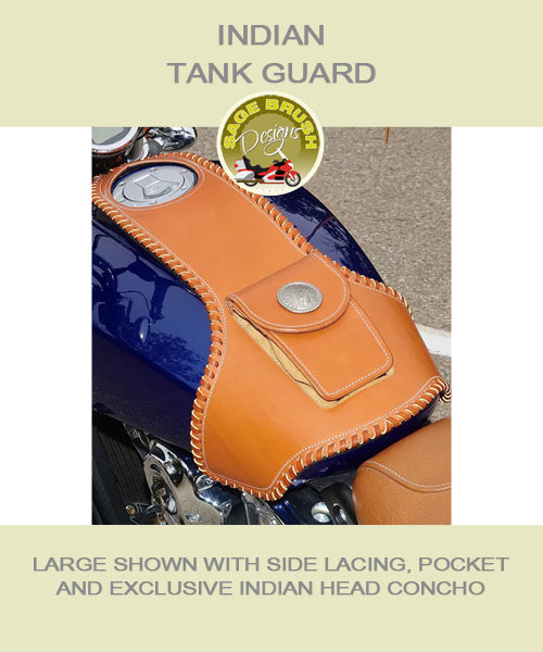 Large Indian Tank Guard with side lacing, pocket, and exclusive Indian Head concho