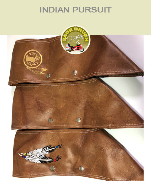 Tan engine guard chaps with embroidery for Indian Pursuit