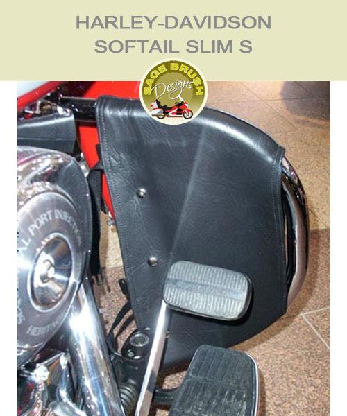 Softail Slim S OEM 49004-00A with black engine guard chaps