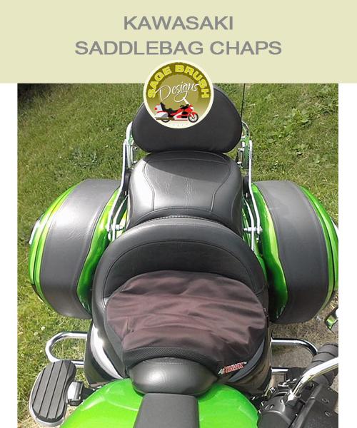 Kawasaki Saddlebag Chaps in plain black on bright green motorcycle